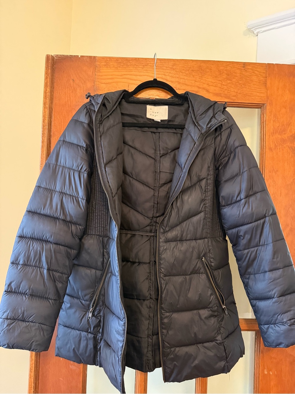 a new day Black Quilted Hooded Puffer Coat